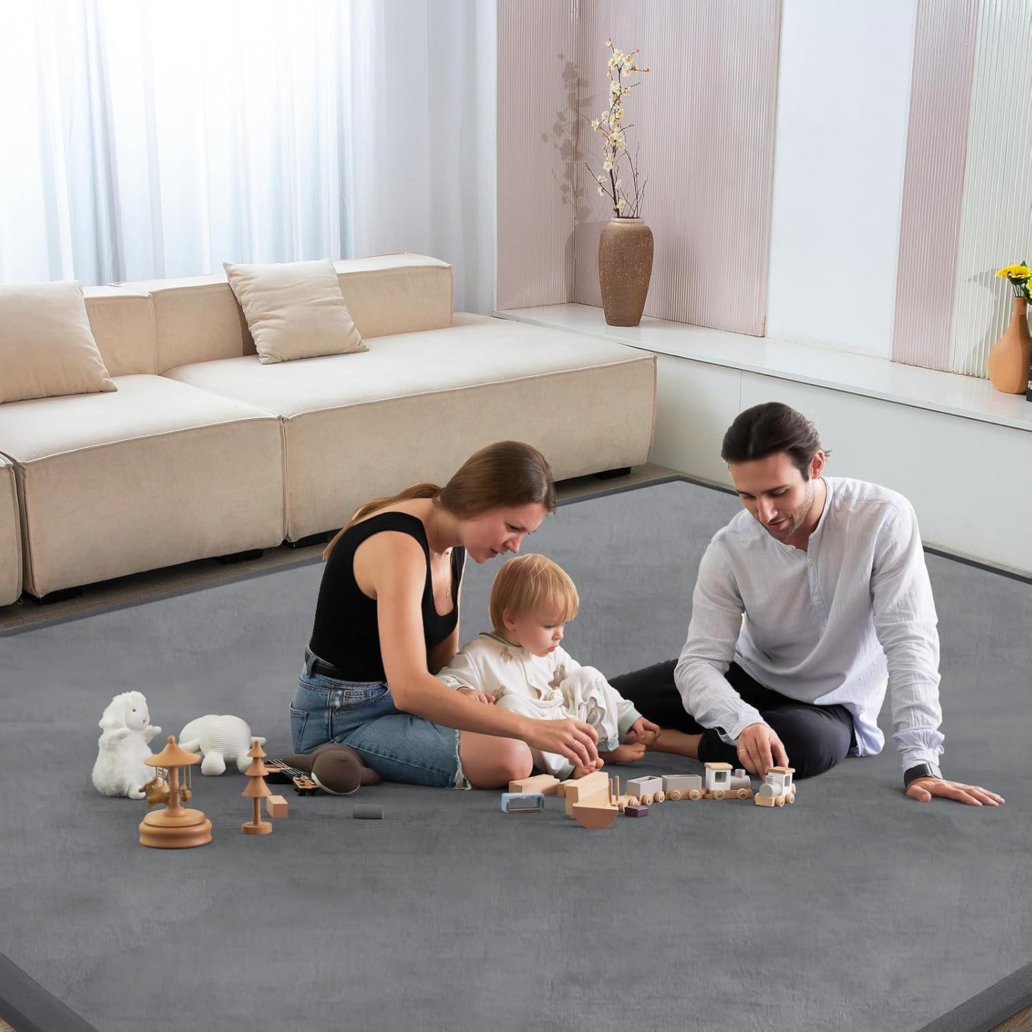 Baby Play Mat for Floor Tummy Time Nursery Rug Muscle Mat Area Rug Playroom Tatami 50 * 50" Memory