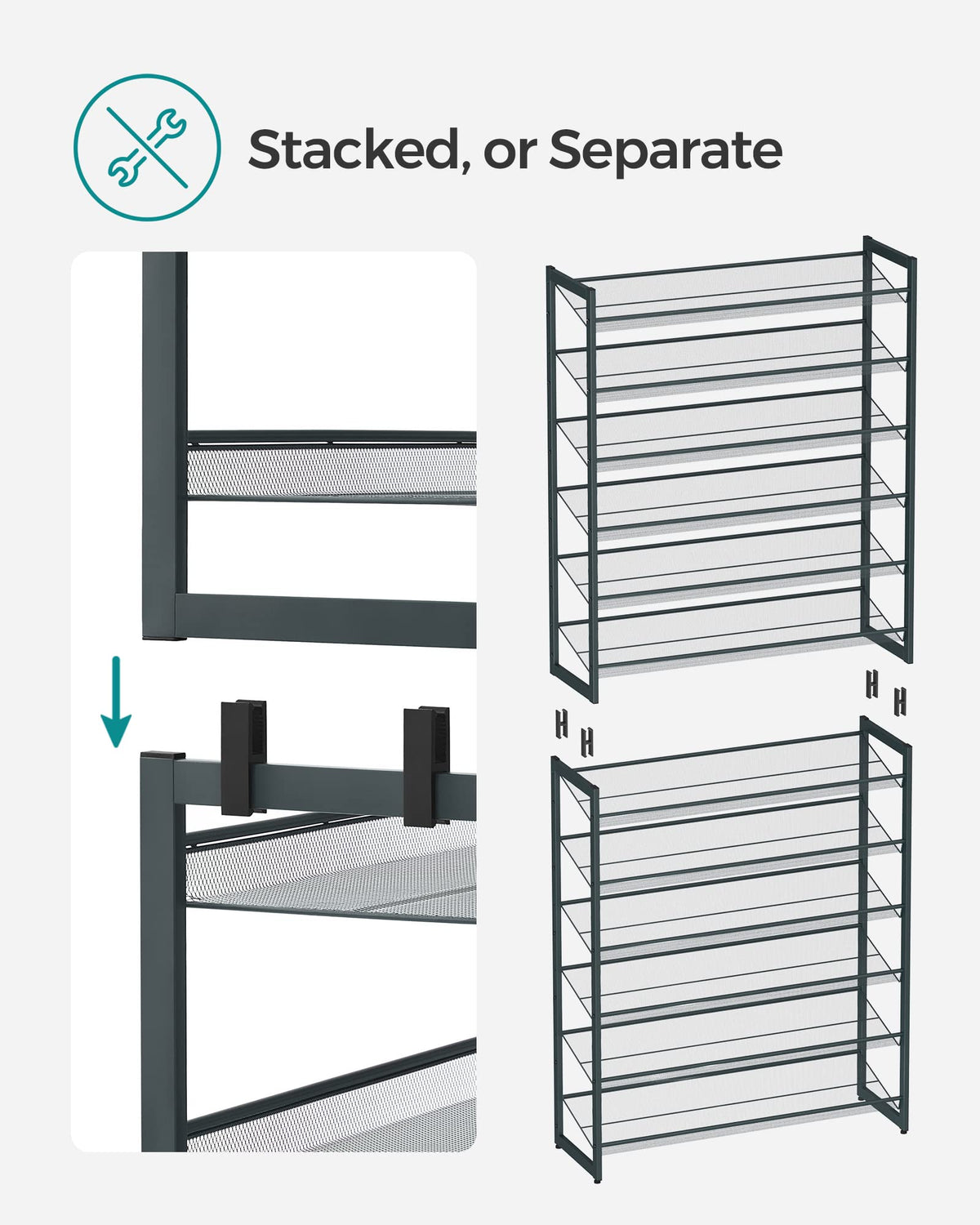 SONGMICS 12-Tier Stackable Shoe Shelf Set, Metal Shoe Storage for Garage, Entryway, with Adjustable