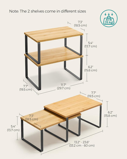 SONGMICS Cabinet Organizer Shelf, Set of 2 Kitchen Counter Shelves, Kitchen Storage, Spice Rack
