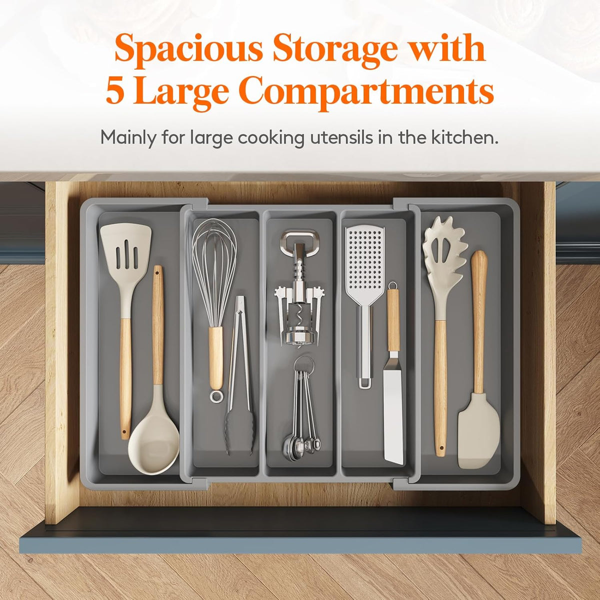 Lifewit Utensil Organizer for Kitchen Drawers, Expandable Cooking Utensil Tray, Adjustable Cutlery