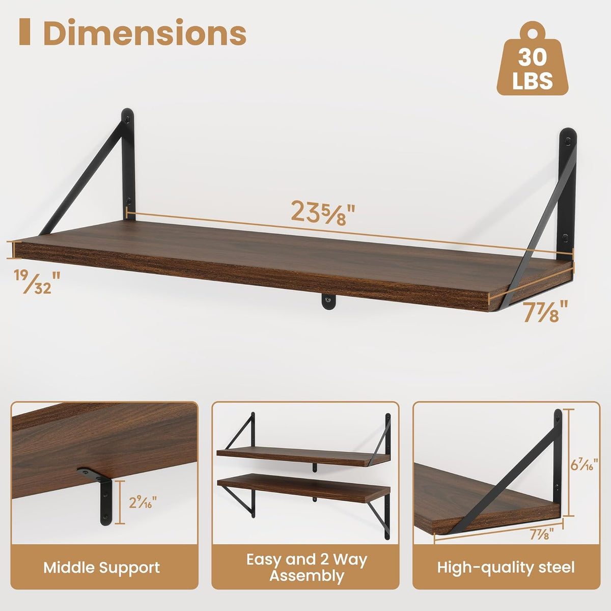 Heimlove Floating Shelves for Wall 24 Inches,8 Inches Deep Wall Bookshelf Mounted Display&Storage