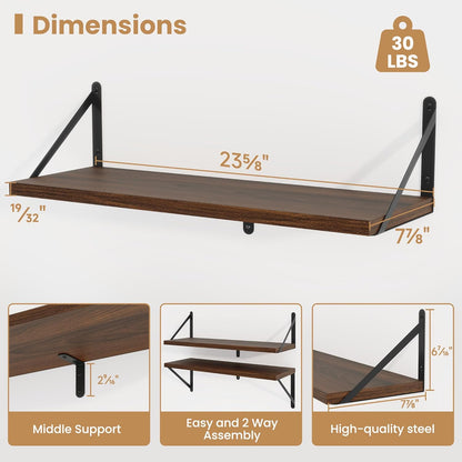 Heimlove Floating Shelves for Wall 24 Inches,8 Inches Deep Wall Bookshelf Mounted Display&Storage