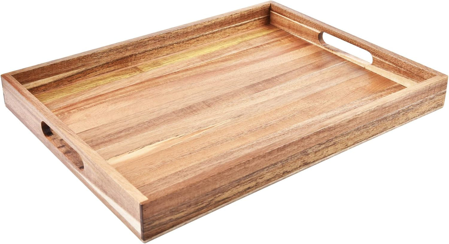 Acacia Wood Serving Tray with Handles (17 Inches) – Decorative Serving Trays Platter for Breakfast