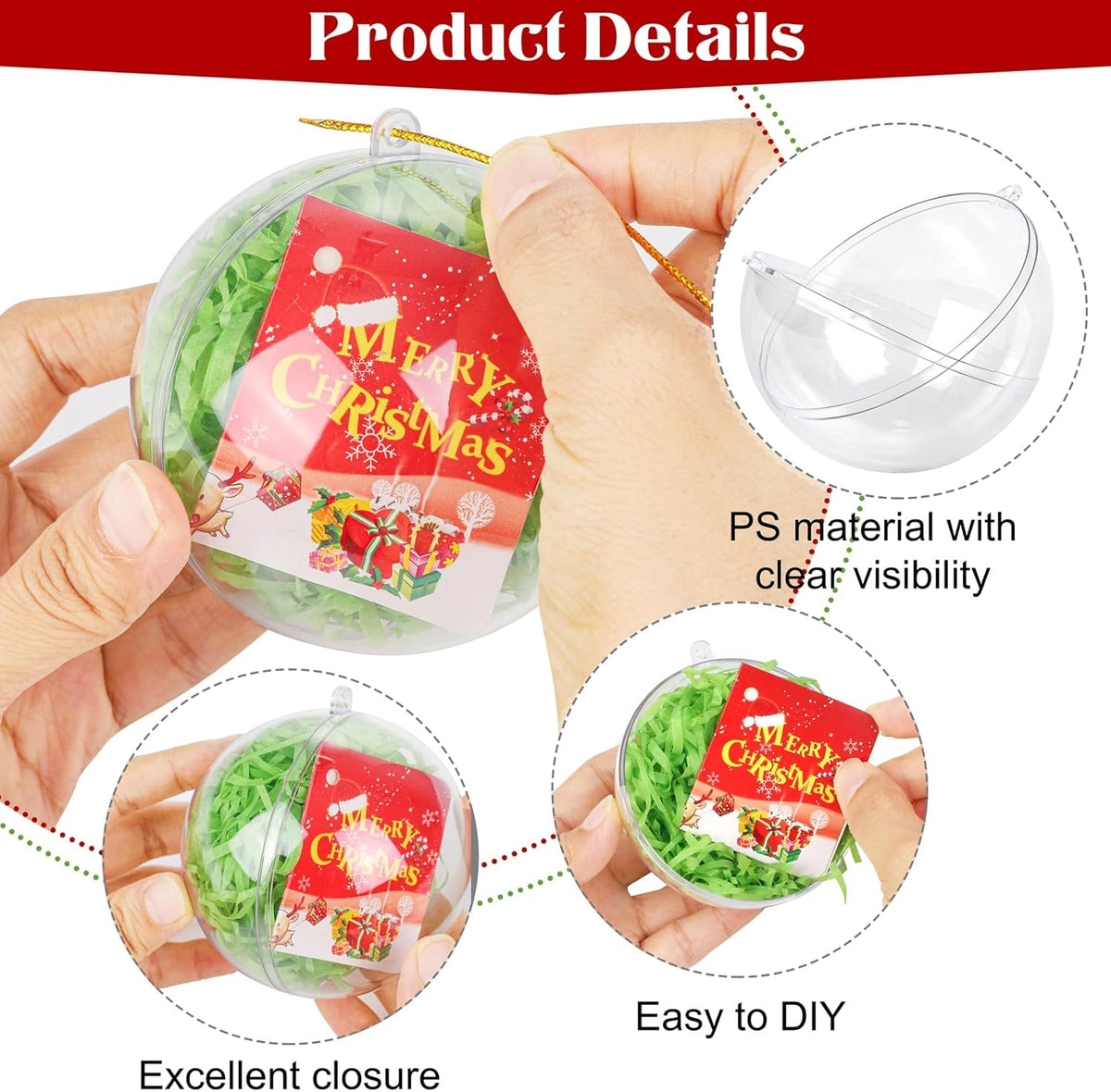 ANVAVO 100 Pieces 80mm Clear Plastic Fillable Ball Ornaments DIY Craft Transparent Baubles