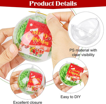 ANVAVO 100 Pieces 80mm Clear Plastic Fillable Ball Ornaments DIY Craft Transparent Baubles