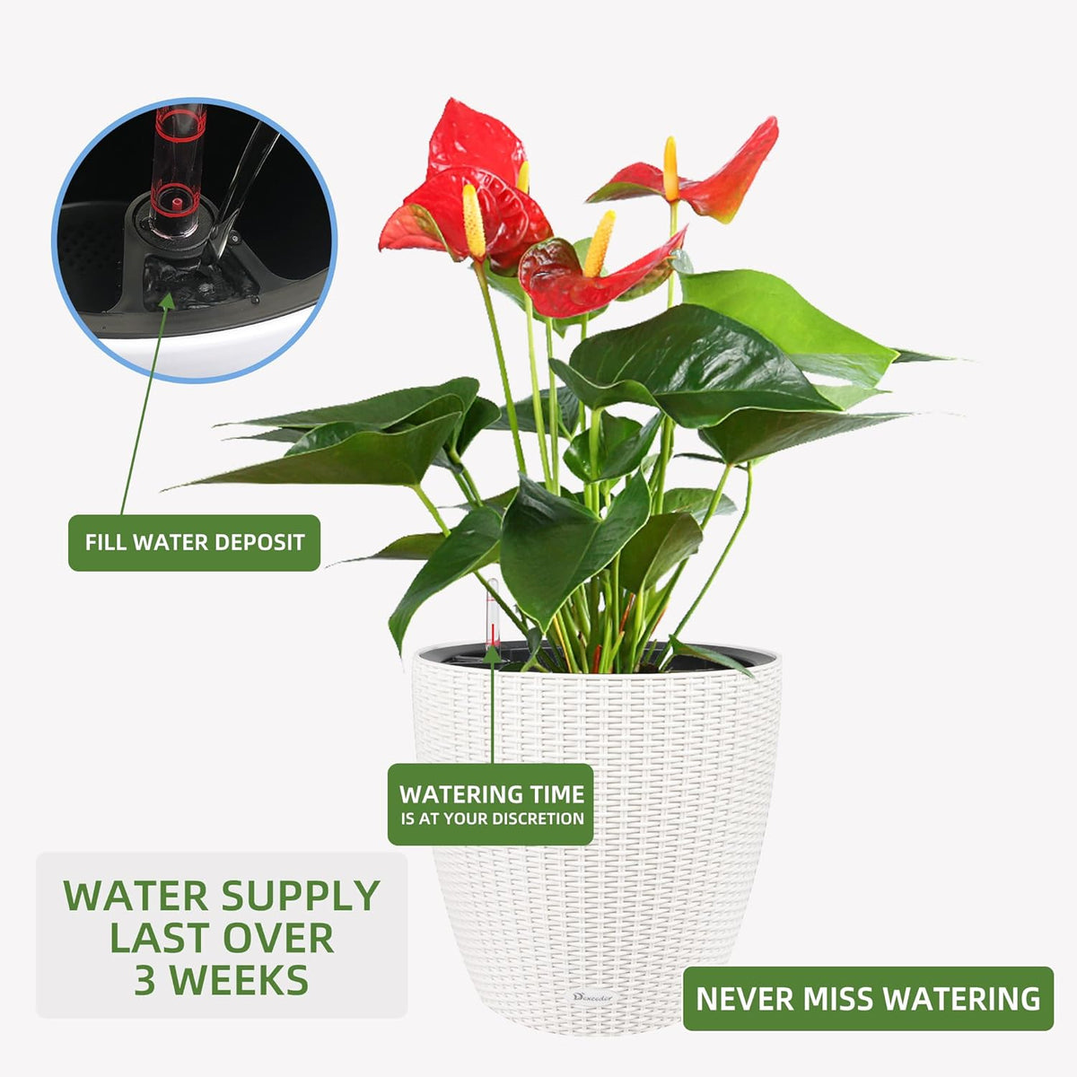 Dexceder 18x17 Inches Rattan Self Watering Planter Indoor Outdoor, Inner Pot Design, Thickened