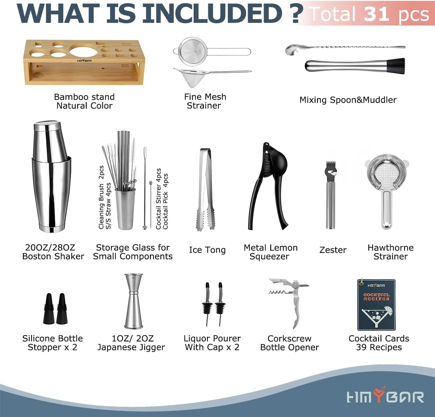 HMYBAR® Mixology Bartender kit | Cocktail Shaker Set | Boston Shaker Set, 20/28 OZ | Martini Making