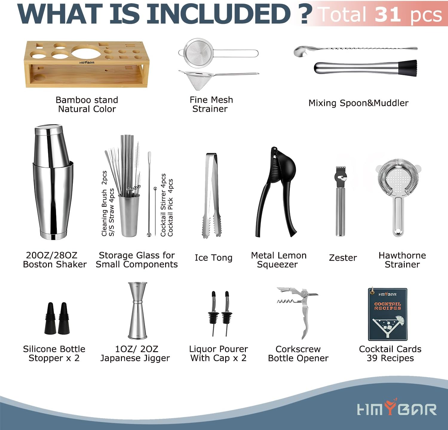 HMYBAR® Mixology Bartender kit | Cocktail Shaker Set | Boston Shaker Set, 20/28 OZ | Martini Making