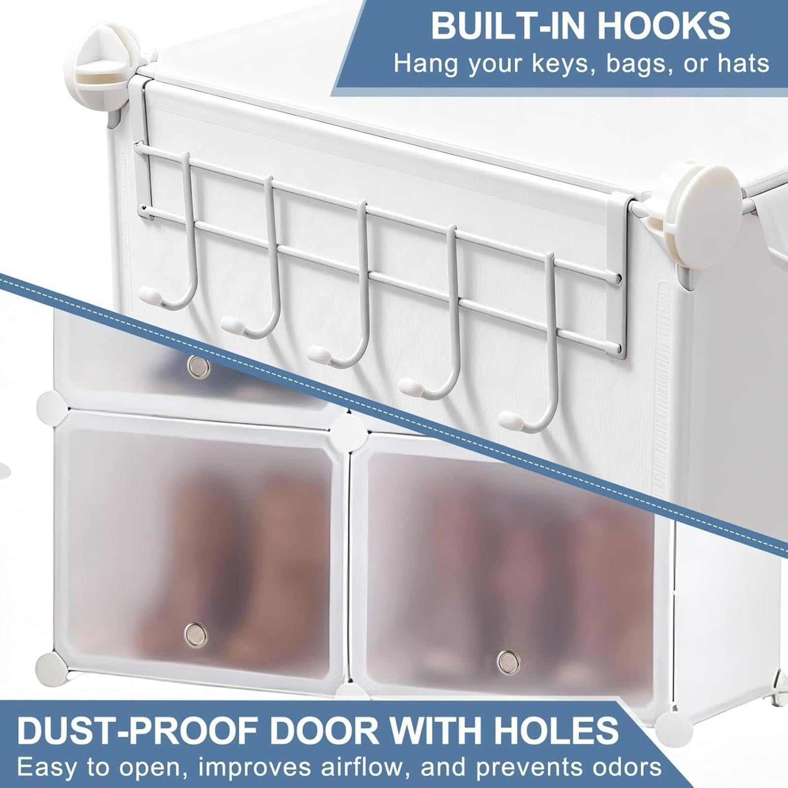 DUMOS 8-Tier Shoe Storage Cabinet with Door, Stackable, 32 Pairs, White