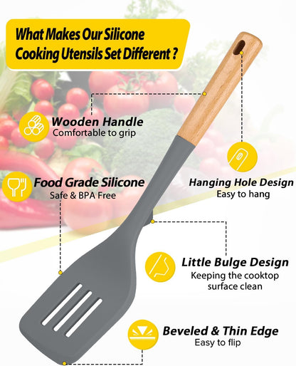 Silicone Kitchen Utensil Set for Non Stick Cookware, 7 Pcs Heat Resistant Cooking Utensils with