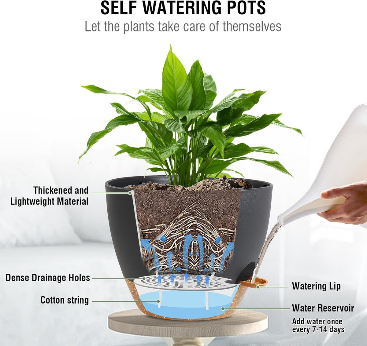 10 inch Self Watering Hanging Planters, 2 Pack Hanging Flower Pots for Indoor Outdoor Plants