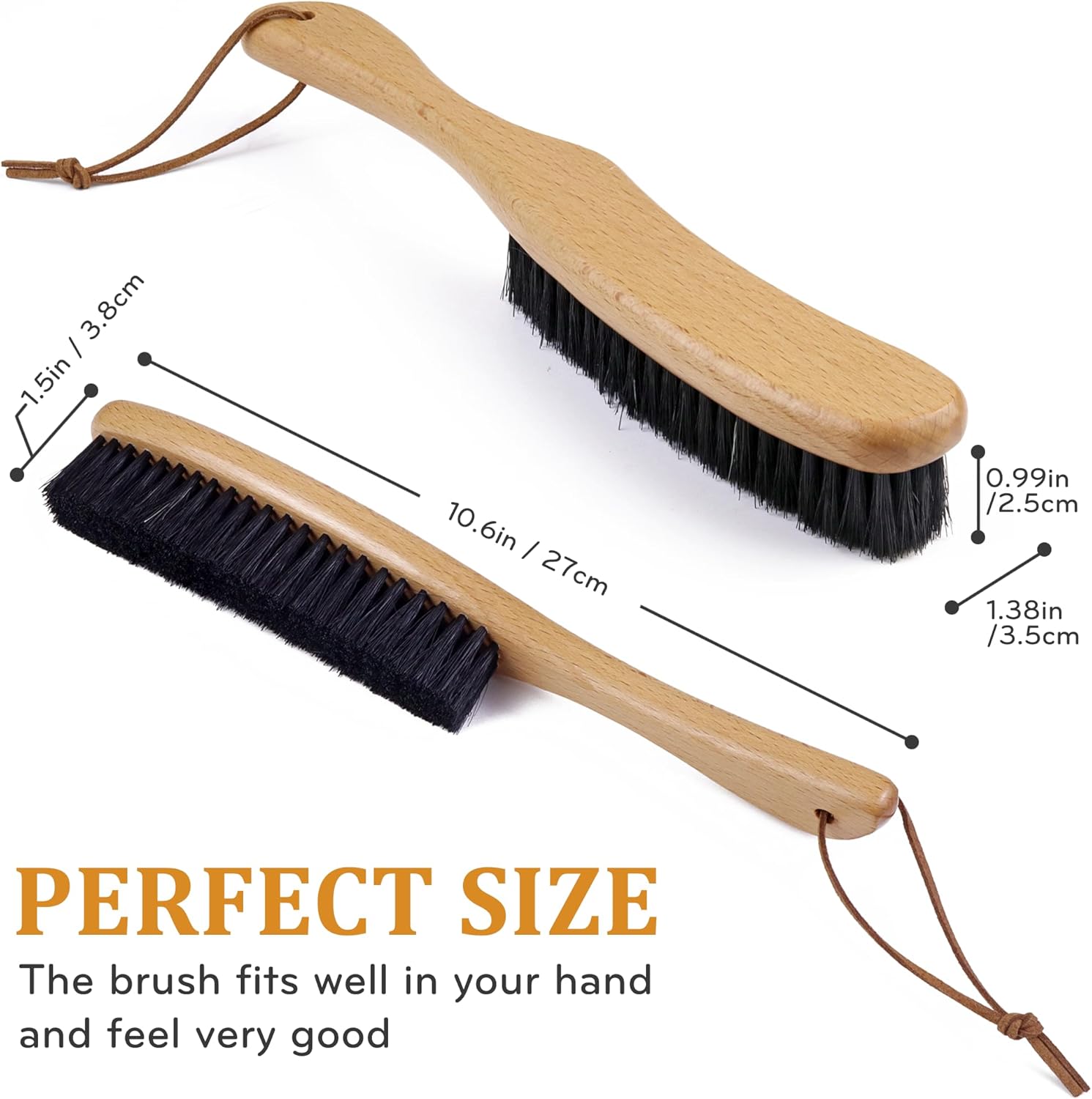 TAKAVU Clothes Brush Hat Brush, Black Boar Bristle Lint Brush with Large Beech Wood Handle