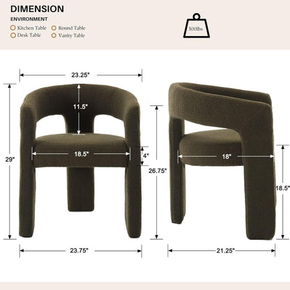 Green Sherpa Dining Chairs Set of 6, Modern Barrel Dining Room Chairs Upholstered Faux Fur Accent