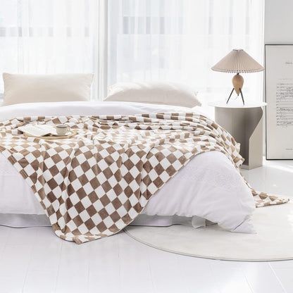 LOMAO Throw Blankets Flannel Blanket with Checkerboard Grid Pattern Soft Throw Blanket for Couch