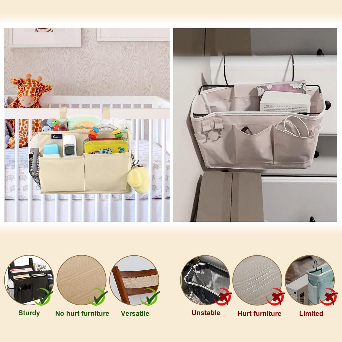 Surblue Bedside Caddy Hanging Organizer Storage Bag Pocket for Bunk, Hospital, College Dorm Rooms