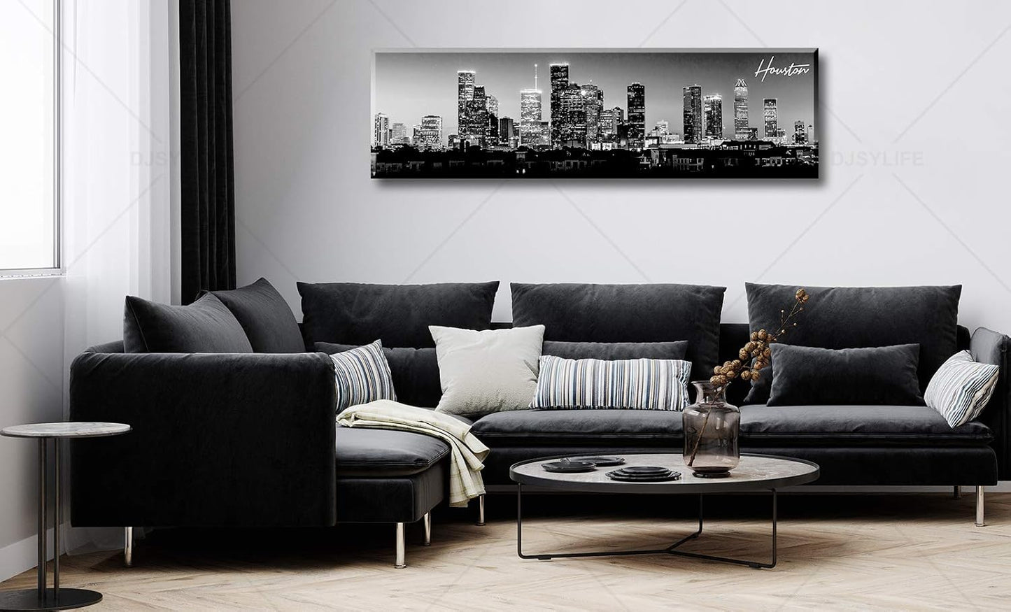 DJSYLIFE Houston Skyline Canvas Wall Art Decor Black & White City Pictures Painting Texas Cityscape