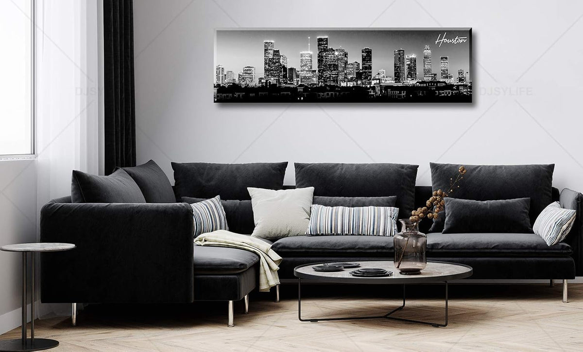 DJSYLIFE Houston Skyline Canvas Wall Art Decor Black & White City Pictures Painting Texas Cityscape