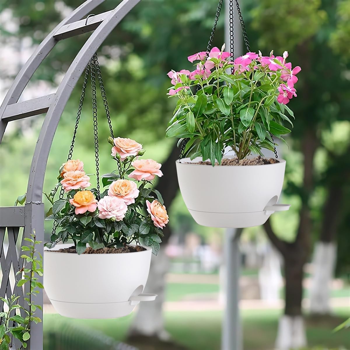 12 Inch Hanging Baskets 2 PC with Chains, Self-Watering Hanging Planters for Indoor Outdoor Plants