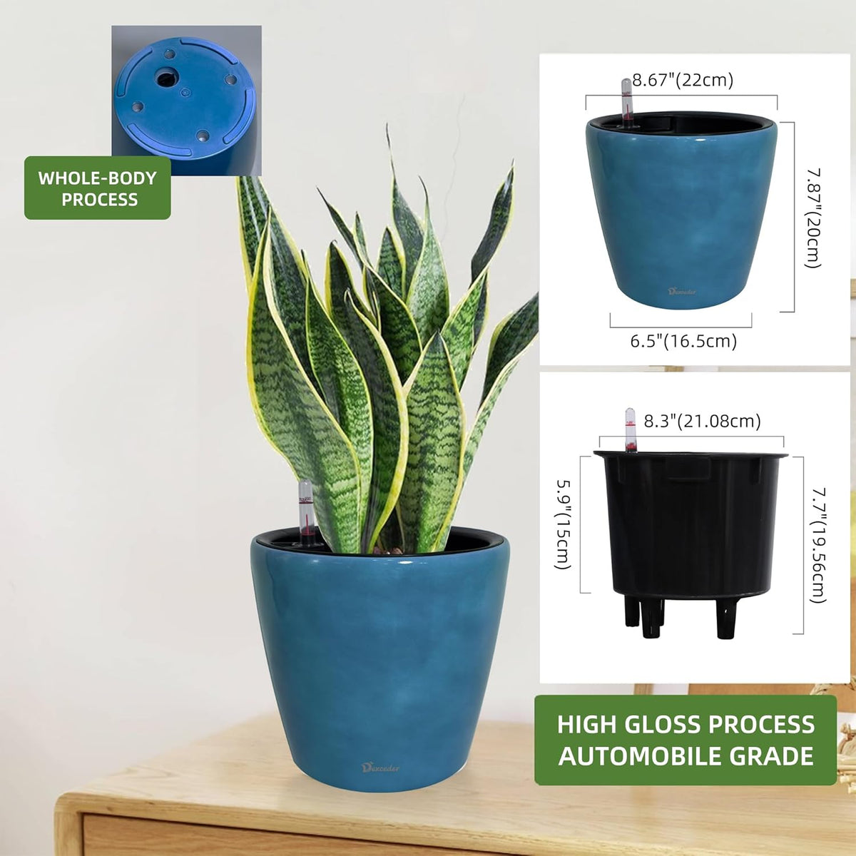 Dexceder 9x8 Inches Self Watering Planter Indoor Outdoor, Inner Pot Design, Thickened Table Flower
