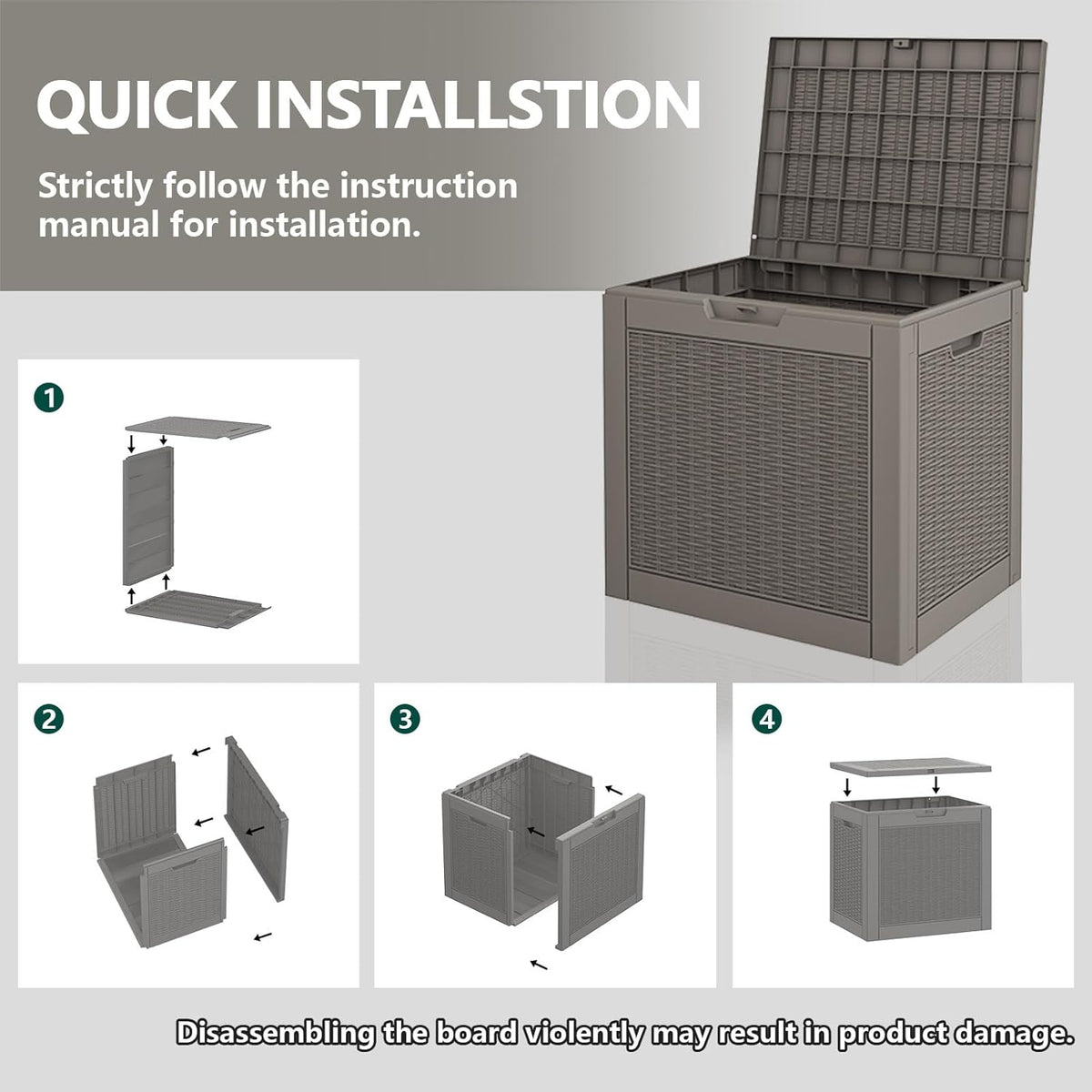 NUNU LAB 30 Gallon Waterproof Resin Deck Box, Lockable Outdoor & Indoor Storage Bench for Patio
