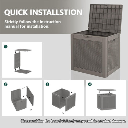 NUNU LAB 30 Gallon Waterproof Resin Deck Box, Lockable Outdoor & Indoor Storage Bench for Patio