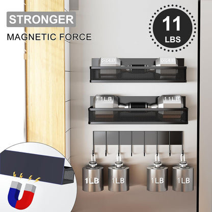 Magnetic Spice Rack for Refrigerator, 3 Pack Magnetic Shelf, Moveable Fridge Organizer with 8-Hook