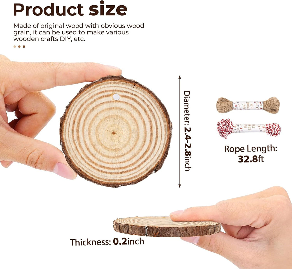 50 Pcs Wood Slices with Hole, 2.3"-2.8" Unfinished Wood, Wood Rounds for Crafts, Wood Crafts, Round