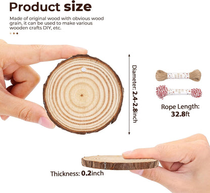 50 Pcs Wood Slices with Hole, 2.3"-2.8" Unfinished Wood, Wood Rounds for Crafts, Wood Crafts, Round