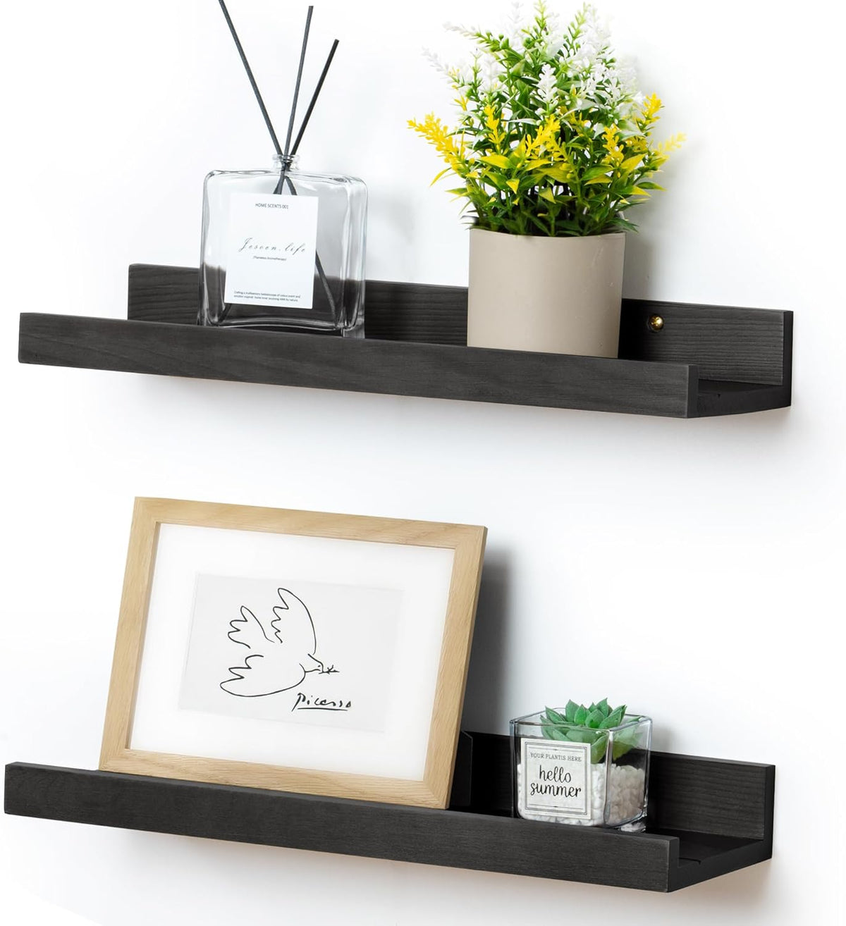 Picture Ledge Shelf for Wall, 16 inch Solid Pine Wood Nursery Book Shelves 2 Packs, Floating Ledge