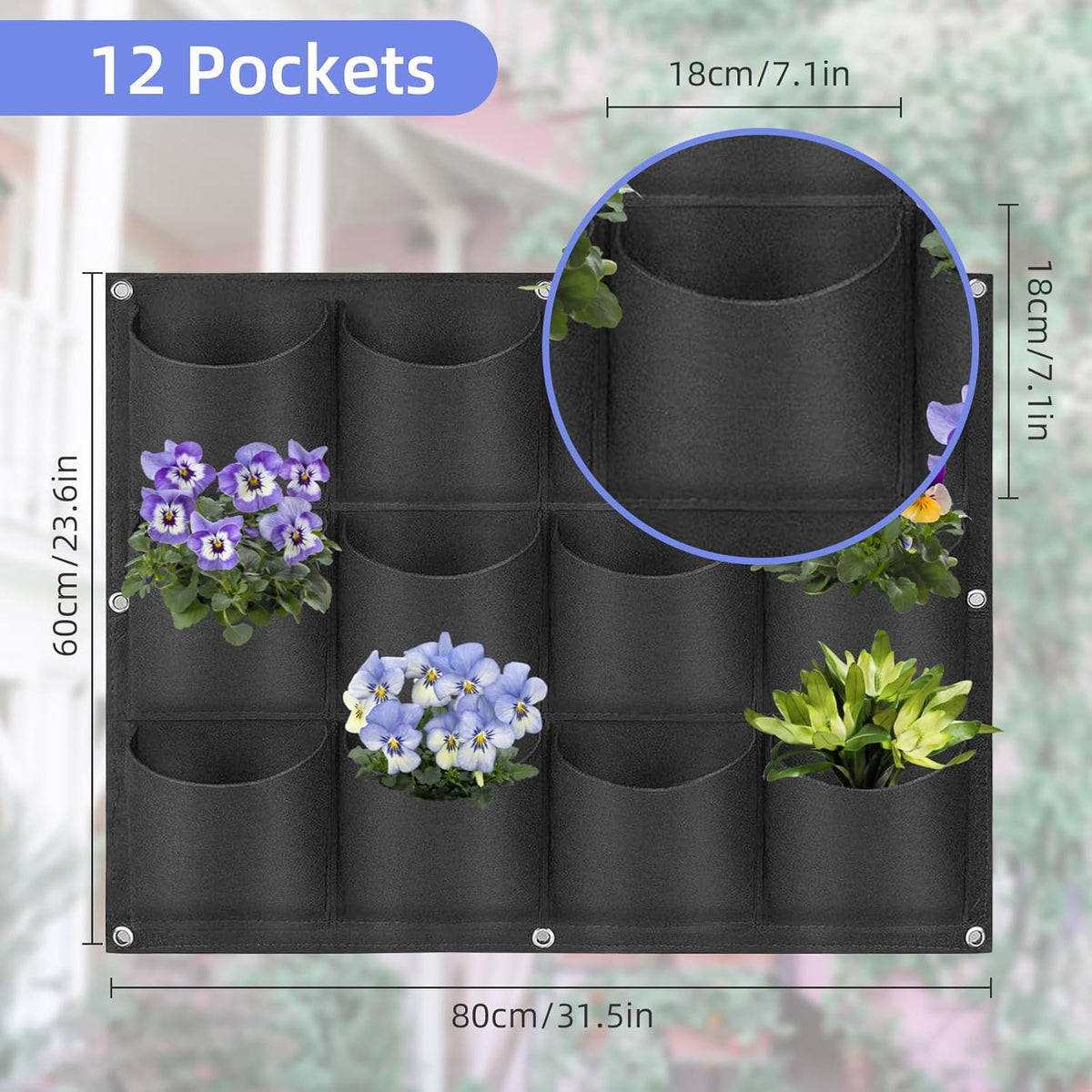 12 Pockets Hanging Planter Bags, Hanging Vertical Wall Mounted Plant Planting Grow Bags, Herb