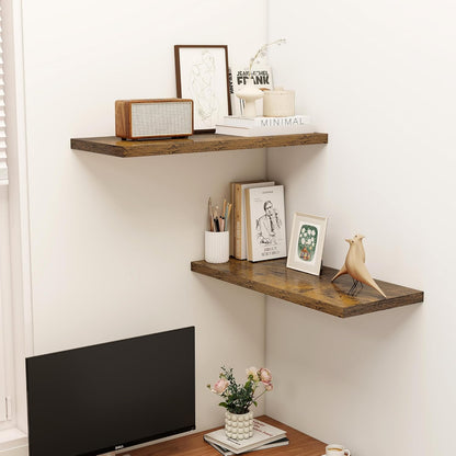 32" Floating Shelves for Wall, 12" Deep Slim Rustic Brown Floating Shelves, Wall-Mounted Shelves