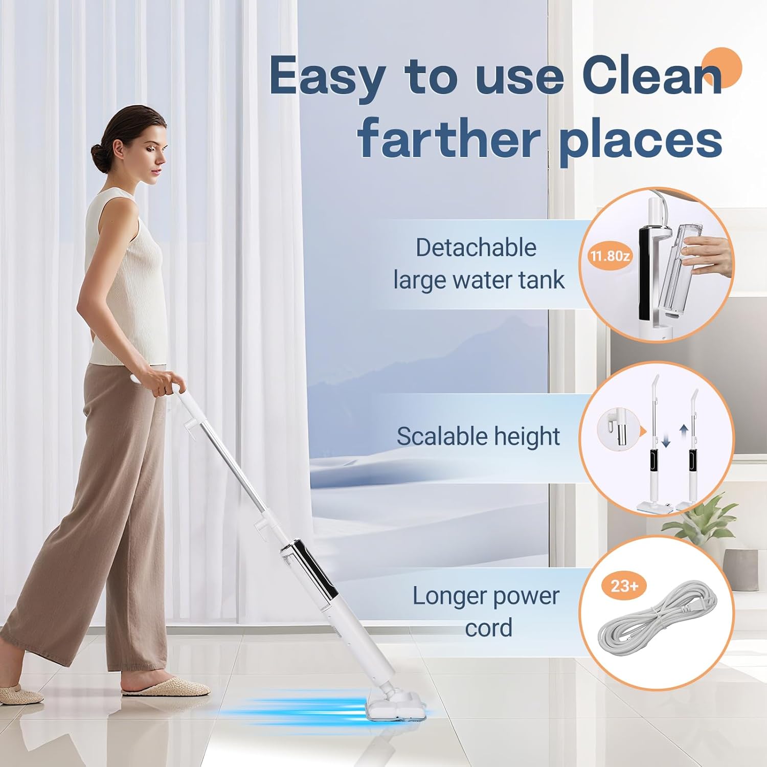 Steam Mop, Detachable Handheld Steam Cleaner for Home,1200W Heat to 260 °F in 20S, 2 Steam Modes &