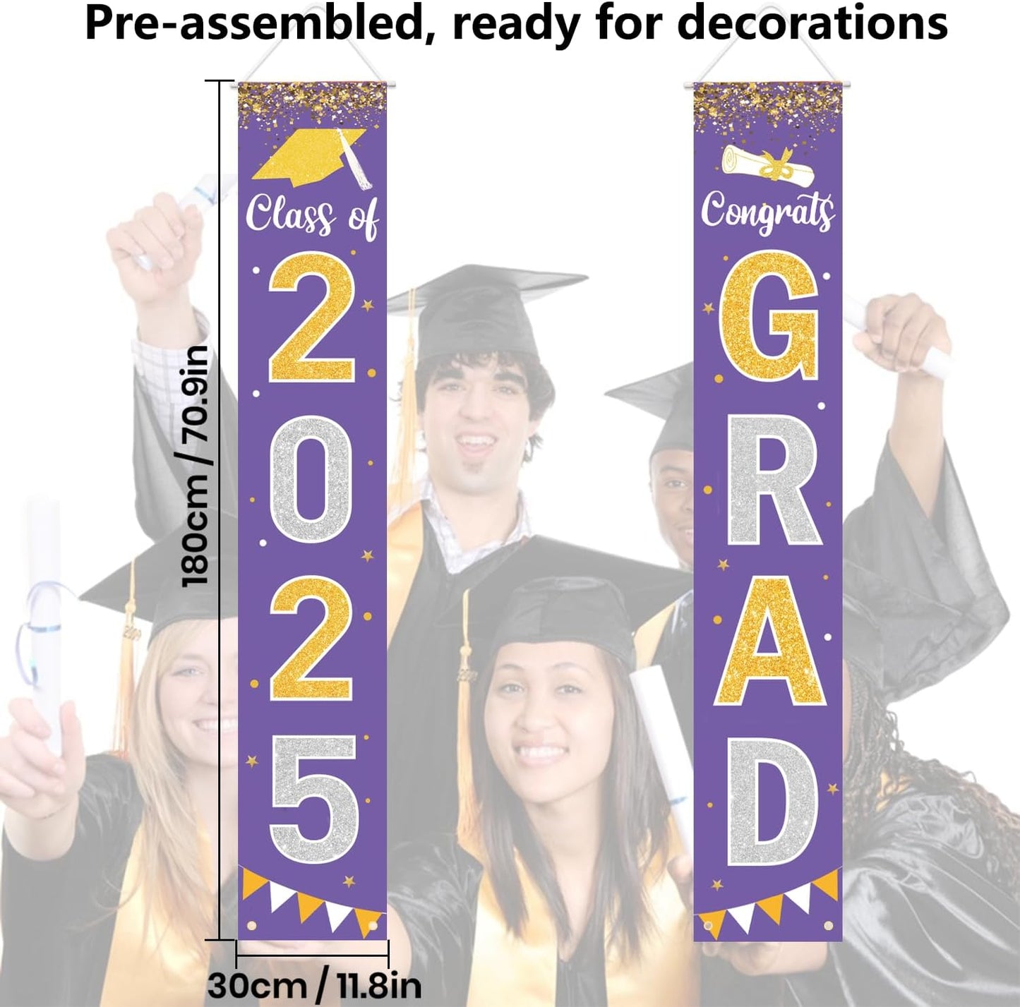 Graduation Decorations 2025 GRAD Banner Purple Porch Door Sign Welcome Banner For Indoor Outdoor
