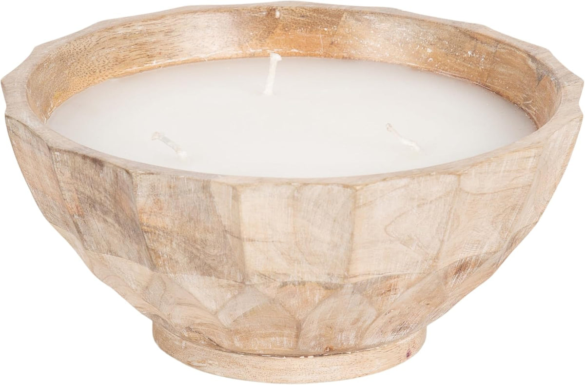 Kate and Laurel Plete Round Pleated Wood Candle Bowl, 8 Inch Diameter, Light Natural, Modern