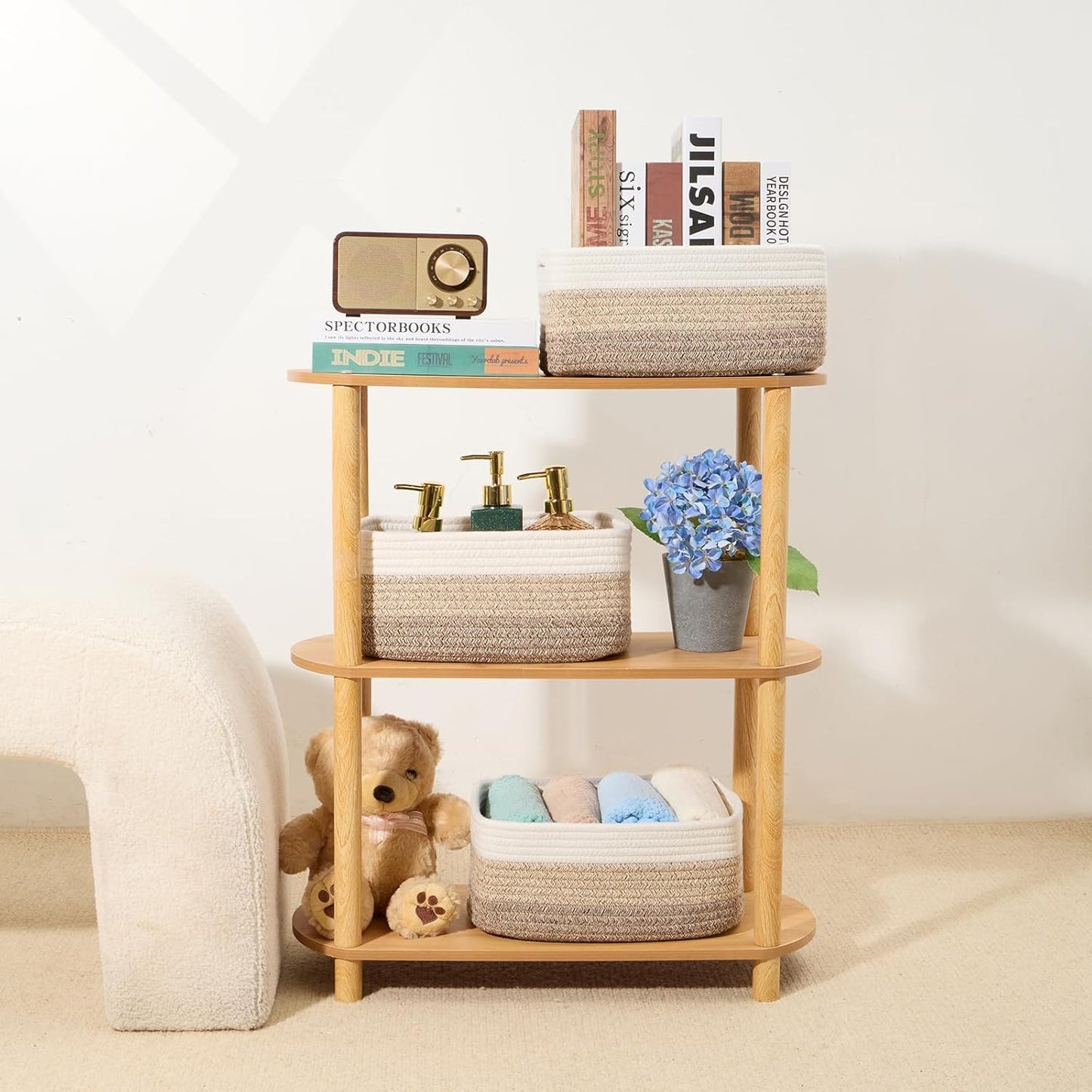 Small Storage Baskets for Organizing | Closet Organizer Bins | Shelf Toy Basket | Woven Rope