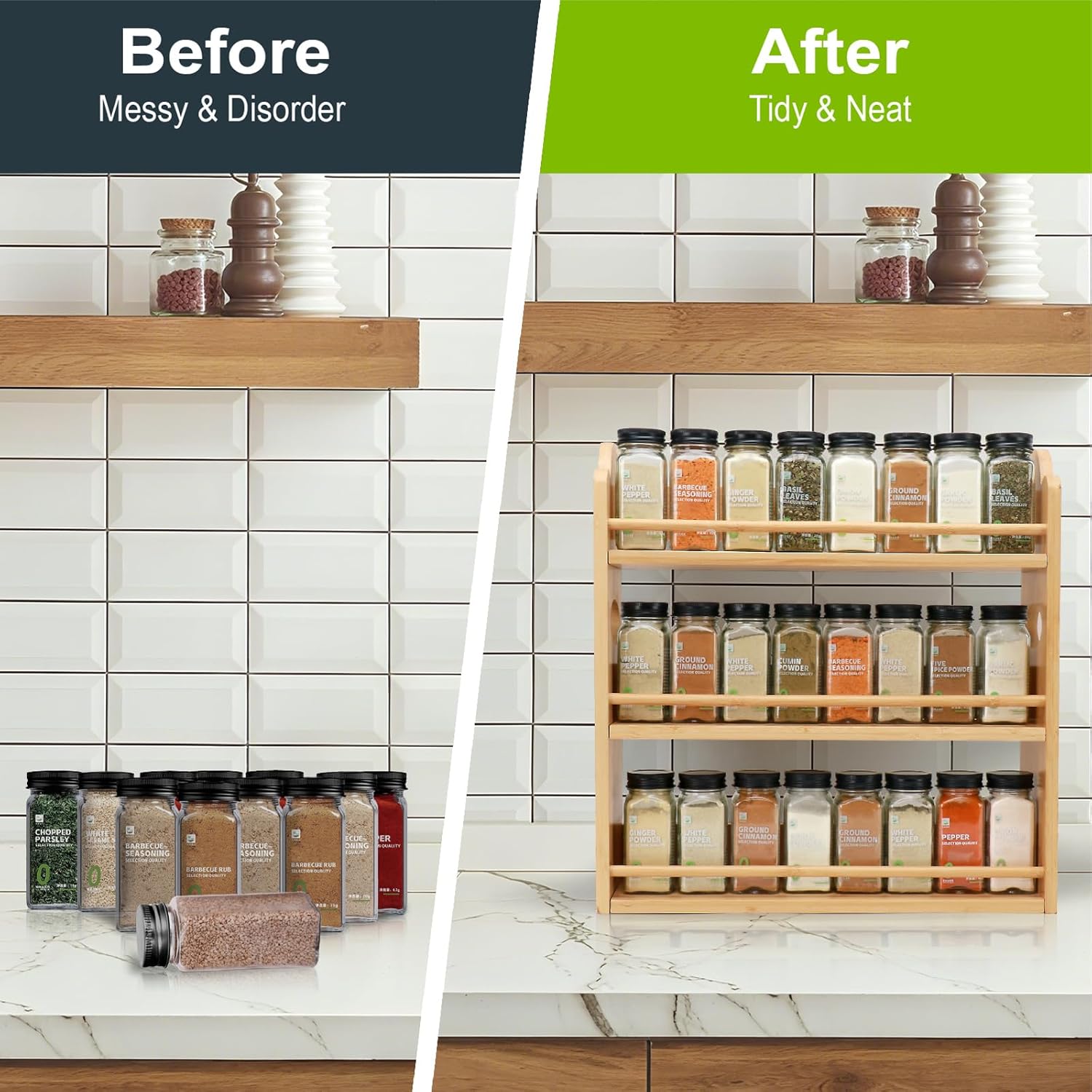 3 Tier Bamboo Spice Rack, Spice Rack Organizer, Seasoning Jars Rack Shelf Spice Organizer for
