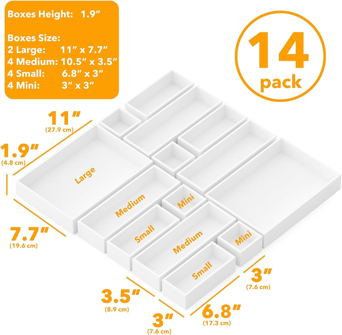 SpaceAid 14-Piece Bamboo Drawer Organizer Storage Boxes Set, Wood Tray Junk Drawer Organizers