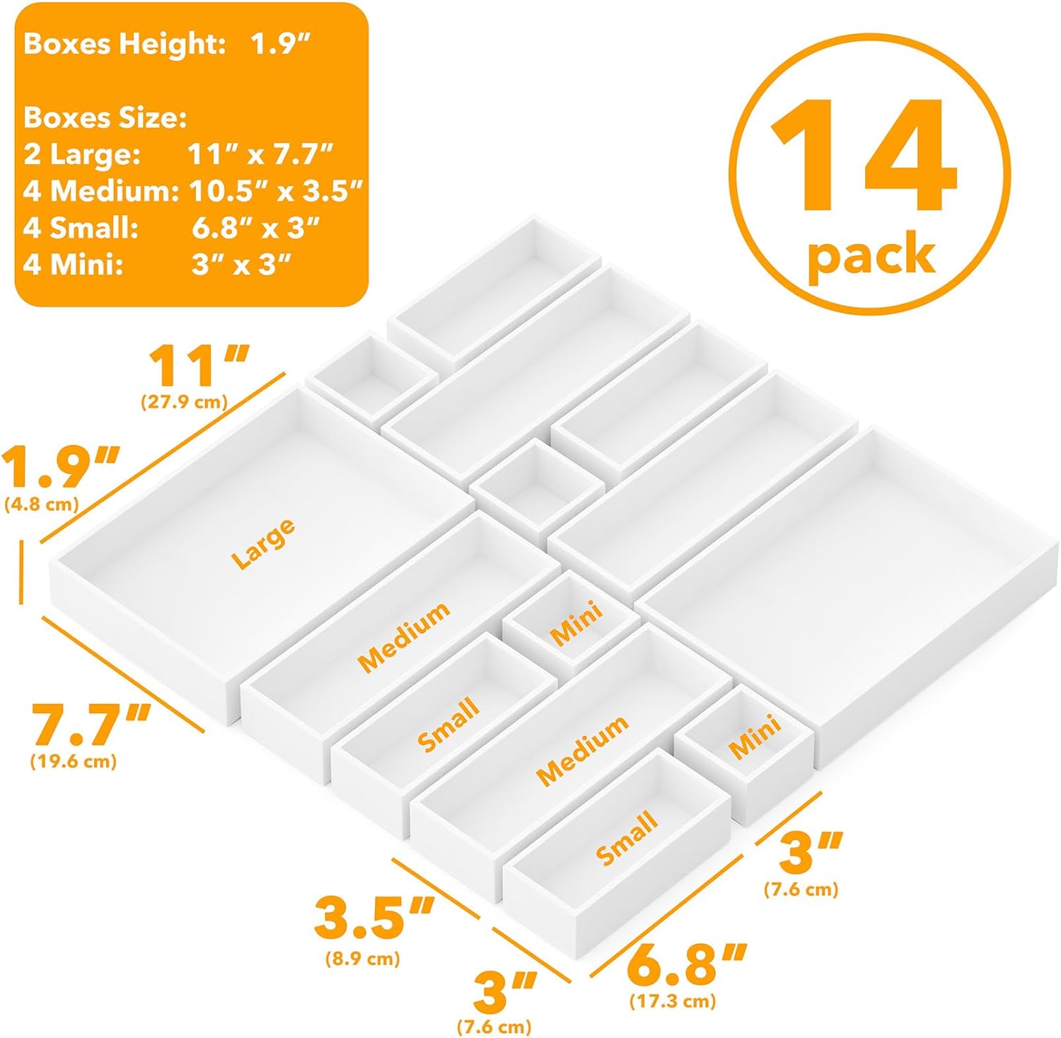 SpaceAid 14-Piece Bamboo Drawer Organizer Storage Boxes Set, Wood Tray Junk Drawer Organizers
