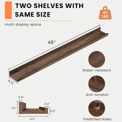 Heimlove Picture Ledge Shelf, Floating Shelves Set of 2, 48 Inches Picture Shelf for Wall with