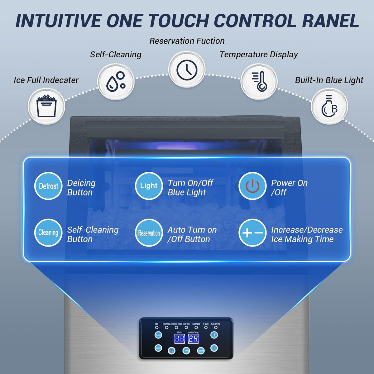Commercial Ice Maker Machine 120LBS/24H with 30LBS Storage Bin, 15" Wide Undercounter/Freestanding