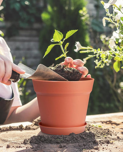homenote Pots for Plants, 15 Pack 6 Inch Plastic Planters with Multiple Drainage Holes and Tray
