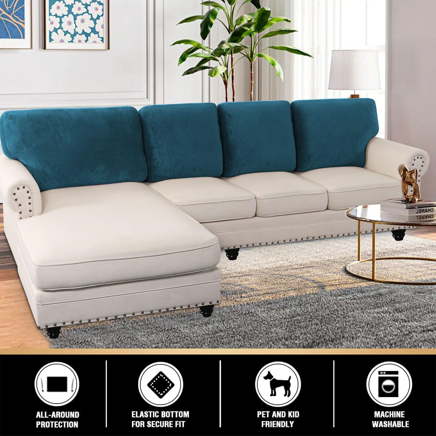 PrinceDeco Sectional Couch Covers Velvet Cushion Covers for Sectional Couch Washable Cushion Covers