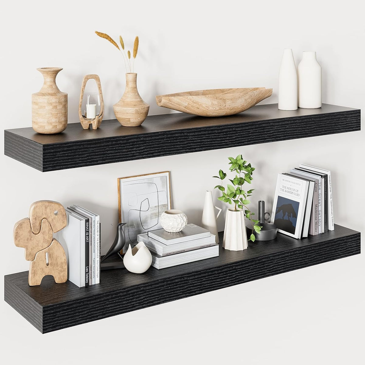 Heimlove Floating Shelves for Wall 36 Inches Long,9.3" Deep Black Floating Shelf Set of 2,Wall