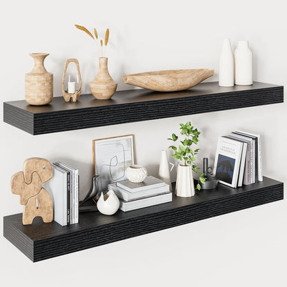 Heimlove Floating Shelves for Wall 36 Inches Long,9.3" Deep Black Floating Shelf Set of 2,Wall