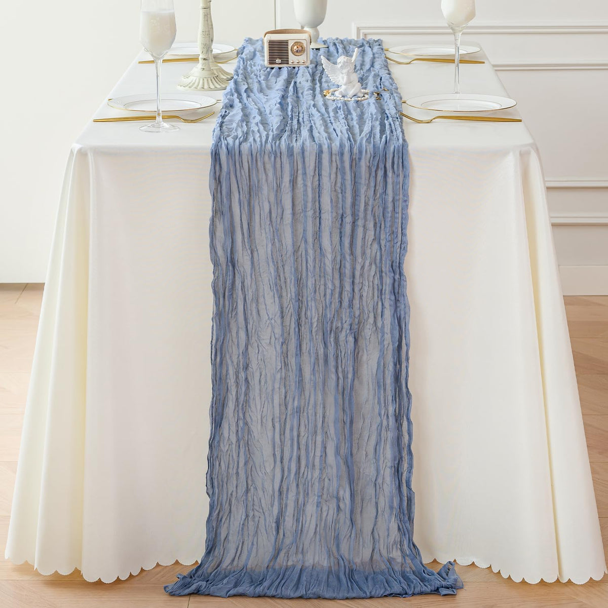 Sioloc 1 Pack Dusty Blue Cheesecloth Table Runner Fall Autumn Decor for Home 10ft Table Cloth for