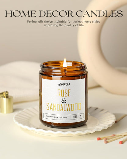 AOOVOO Rose Sandalwood Candles - 9 oz Scented Candles, Aromatherapy Candle, Soy Candle for Home
