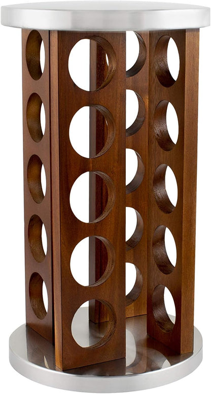 Orii 20 Jar Dark Acacia Wood Spice Rack with Spices Included - Rotating Tower Organizer for Kitchen