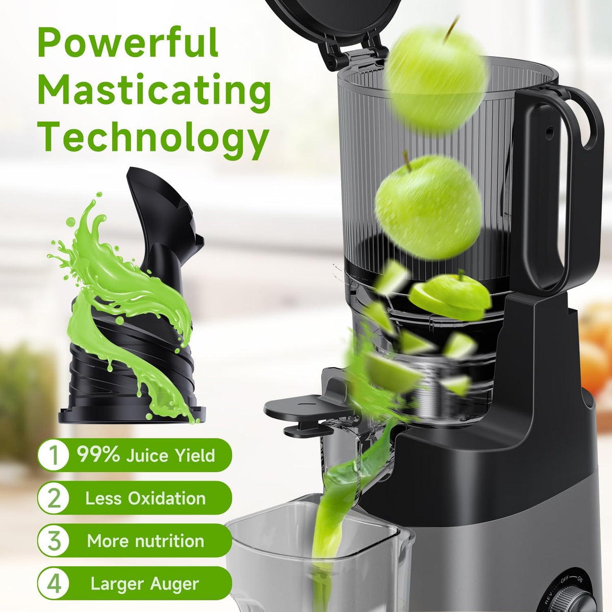Cold Press Juicer, 5.3" Wide Feed Chute Juice Extractor Machine with 400W, High Juice Yield, Slow