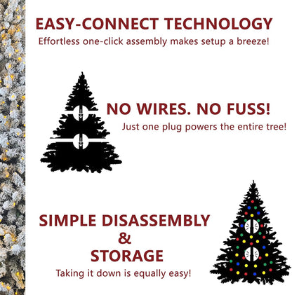 7.5ft Pre-lit Artificial Snow Flocked Christmas Tree with Quick Power Connect, 798 Warm White &