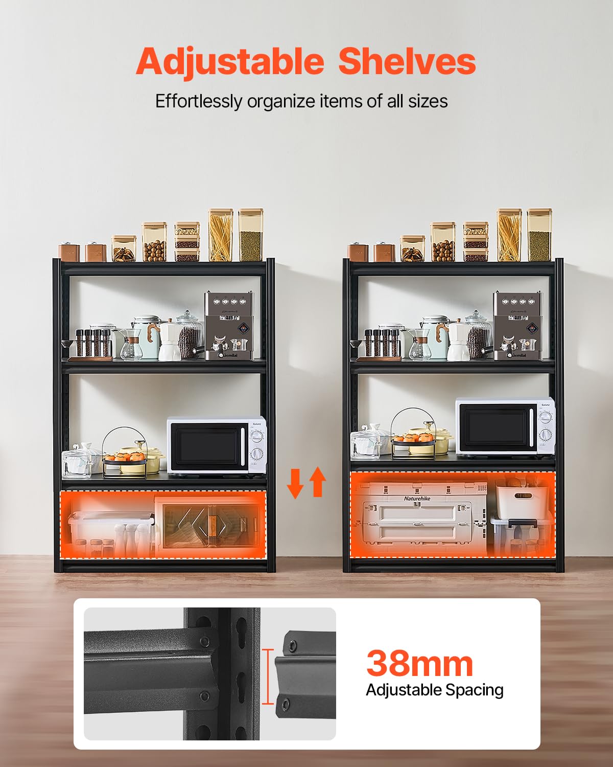 VEVOR Storage Shelves, 2400 lbs, 4 Tier Garage Storage Shelving, 20" D x 40" W x 57" H Adjustable
